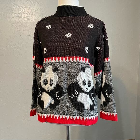 Bears Crossing Vintage Sweater Medium Panda Bears 80s 90s Novelty Crewneck USA - Picture 8 of 8